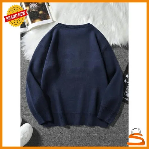 Oversized Crewneck Bear Graphic Sweater Unisex Vintage Preppy Jumper - Picture 3 of 7